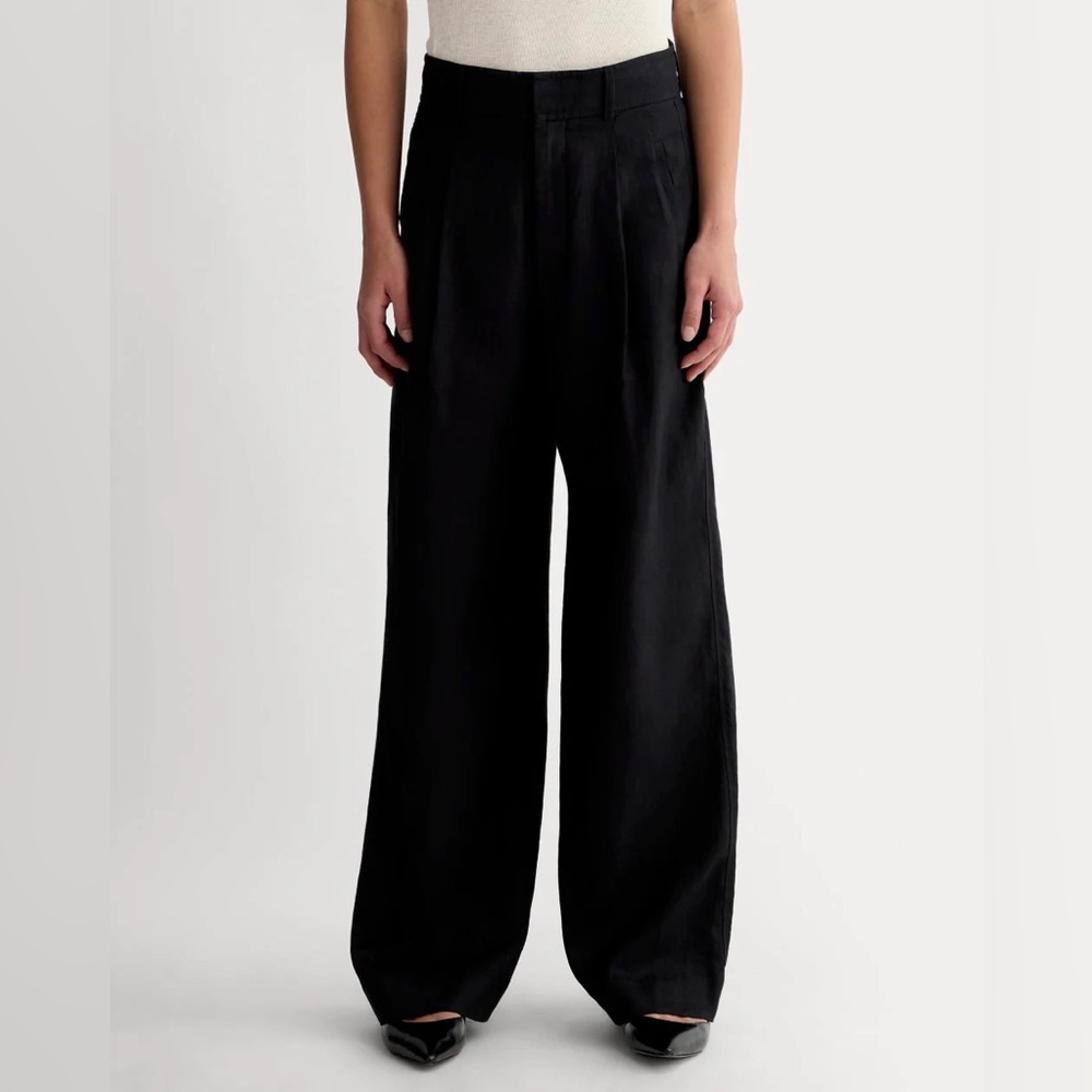 Elie Tahari Black Wide-Leg linen Pants